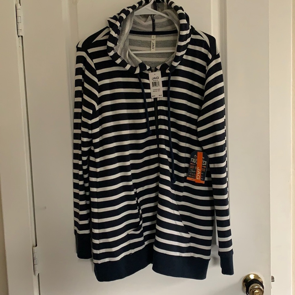 JAG Edie Zip up Blue White striped nautical hooded hoodie sweatshirt  brand new